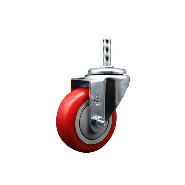 35 Inch Red Polyurethane Wheel Swivel 58 Inch Threaded Stem Caster Service Caster